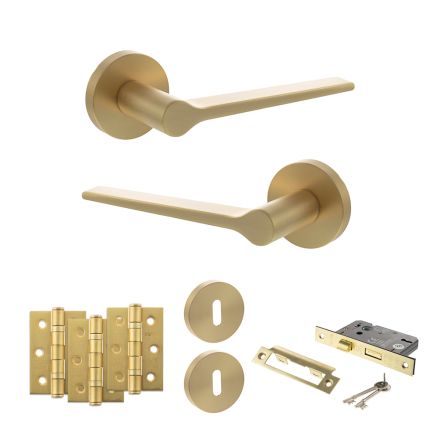Senza Pari Laviano Door Handle Pack (3 Lever Lock Set - 3" CE Sashlock, 3" Fire Rated Hinges x3) - Satin Brass