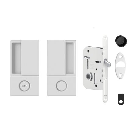AGB Wave Flush Pocket Door Handle & Bathroom Lock Set - White
