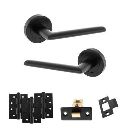 STATUS Alabama Door Handle Pack (Latch Set - 2.5" CE Latch, 4" Fire Rated Hinges x3) - Matt Black