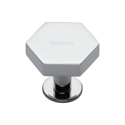 Heritage Brass Cabinet Knob Hexagon Design with Rose 32mm Polished Chrome finish