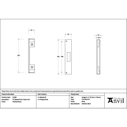 Polished Brass ½" Rebate Kit for Dead Lock