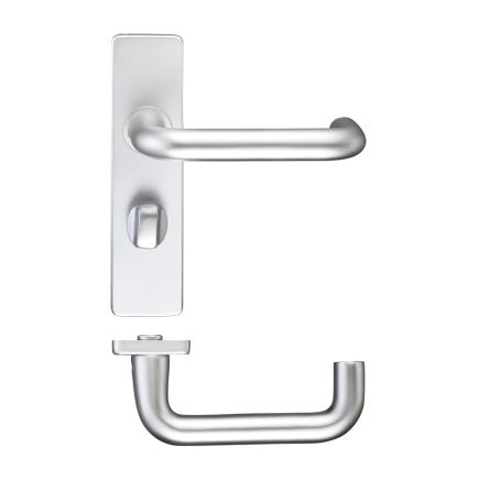 Zoo Hardware Return to Door Lever on Bathroom Backplate - Satin