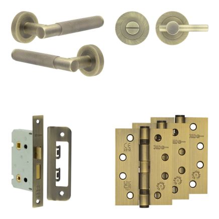 Complete Bari Door Handle Pack - Bathroom - Antique Brass - By Frelan Hardware - JE-D5A2-AB