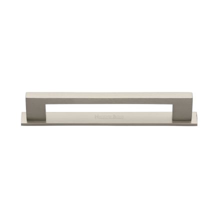 Heritage Brass Cabinet Pull Metro Design with Plate 128mm CTC Satin Nickel Finish