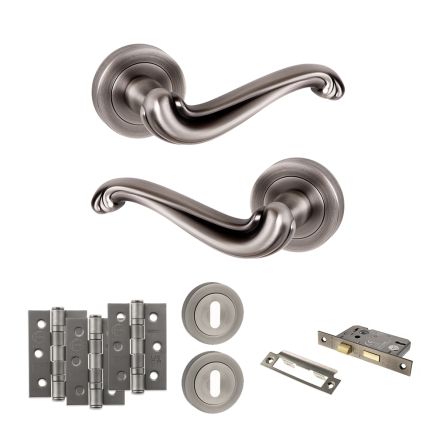 Old English Colchester Door Handle Pack (3 Lever Lock Set - 2.5" CE Sashlock, 3" Fire Rated Hinges x3) - Matt Gun Metal