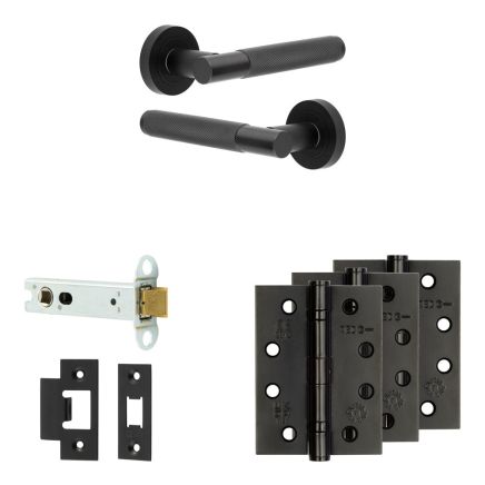 Complete Bari Door Handle Pack - Heavy Duty Latch - Matt Black - 102mm / 4-inch Hinges - JE-D22A-MB