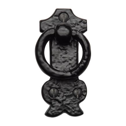 The Tudor Cabinet Ring Pull on Plate Black Iron