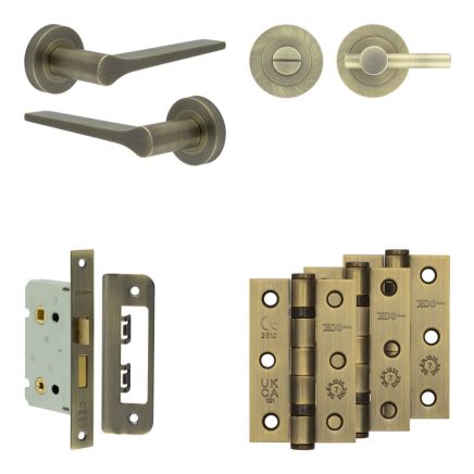 Complete Gio Door Handle Pack - Bathroom - Antique Brass - By Frelan Hardware - JE-E5B2-AB