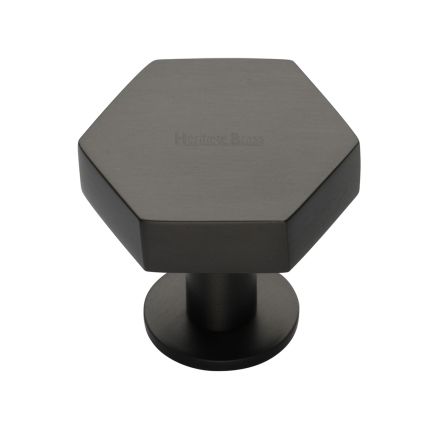 Heritage Brass Cabinet Knob Hexagon Design with Rose 38mm Matt Bronze finish