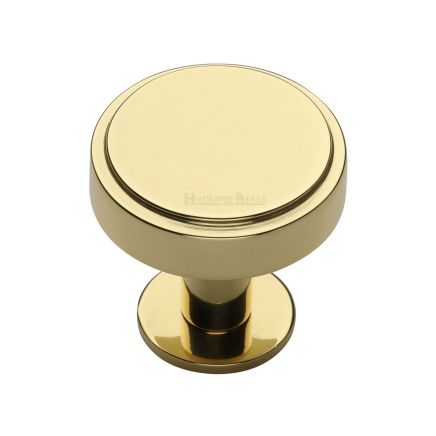 Heritage Brass Cabinet Knob Stepped Disc Design with Rose 32mm Polished Brass finish