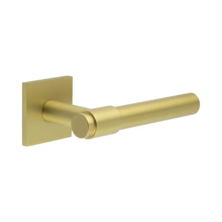 CR-103 Satin Brass Sprung Square Rose Door Handle - By Frelan Hardware - CR-103B1SB
