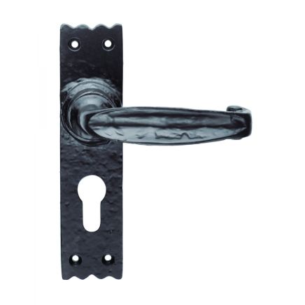 Slimline V Lever On Euro Lock Backplate  - Black Antique