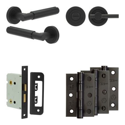 Complete Bloom Door Handle Pack - Bathroom - Black - By Frelan Hardware - JE-B6B2-MB