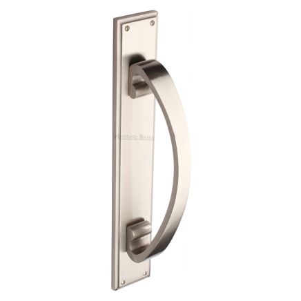 Heritage Brass Door Pull Handle on Plate Satin Nickel finish
