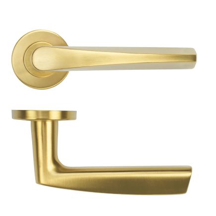 Zoo Hardware Designer Lever on Round Rose 52mm x 8mm Push-on Rose - BS EN 1906 Grade 3 - Grade 201 - PVD Satin Brass
