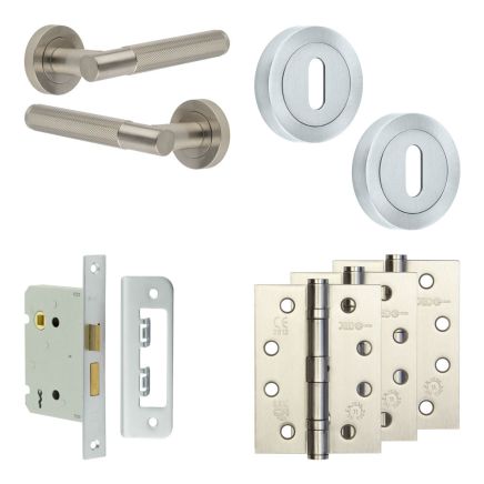 Complete Bari Door Handle Pack - Sashlock - Satin Nickel - 76mm / 4-inch Hinges - JE-D8A8-SN