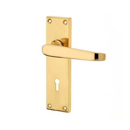 Victorian Straight Door Handle on Lockplate Polished Brass - By Frelan Hardware - JV30PB