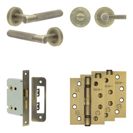 Complete Bari Door Handle Pack - Bathroom - Antique Brass - By Frelan Hardware - JE-D6A1-AB