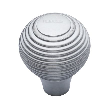 Heritage Brass Cabinet Knob Reeded Design 32mm Satin Chrome finish