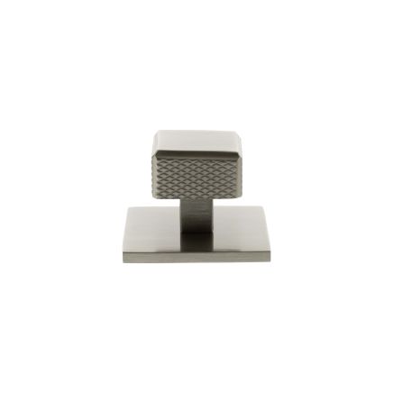 Millhouse Brass Eiffel Knurled Square Cabinet Knob Handle on Backplate - Satin Nickel
