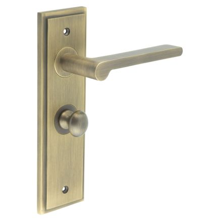 Fitzrovia Door Handle Bathroom Backplate Antique Brass & Turn & Release - By Frelan Hardware - BUR-15AB-453AB-80AB