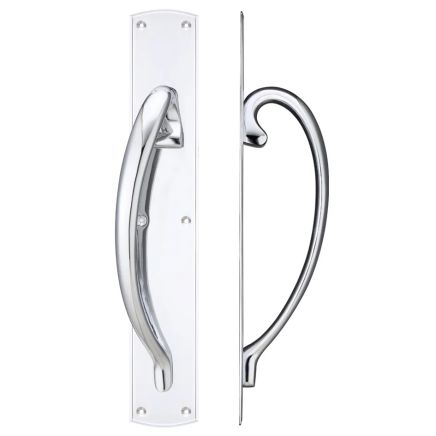 Zoo Hardware Cast brass pull handle with backplate - 457mm - left hand - Chrome