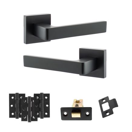 STATUS Montana Door Handle Pack (Latch Set - 2.5" CE Latch, 3" Fire Rated Hinges x3) - Matt Black