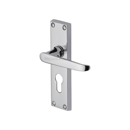 Heritage Brass Door Handle for Euro Profile Plate Victoria Design Polished Chrome finish