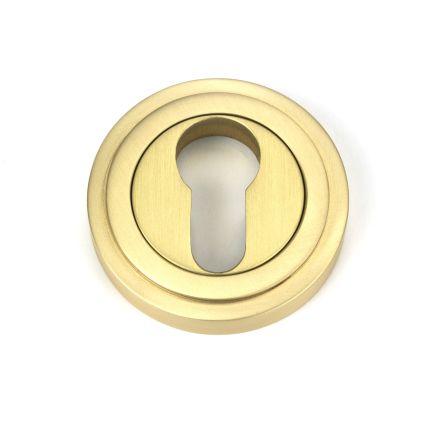 Satin Brass Round Euro Escutcheon (Art Deco)