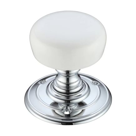 Zoo Hardware Porcelain Mortice Knob - Plain White / Polished Chrome