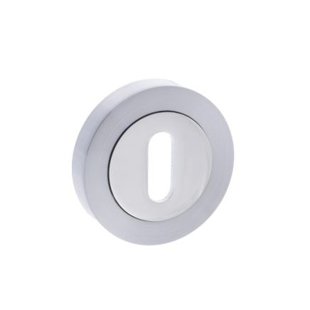 Mediterranean Key Escutcheons on Round Rose - Satin Chrome/Polished Chrome