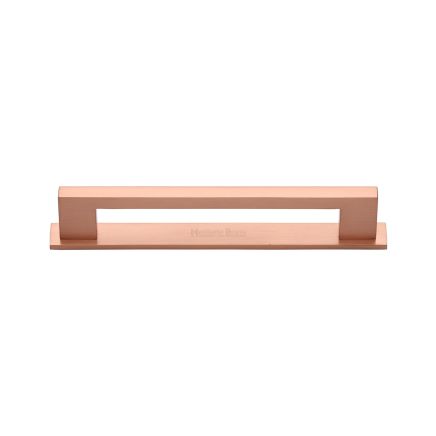 Heritage Brass Cabinet Pull Metro Design with Plate 96mm CTC Satin Rose Gold Finish