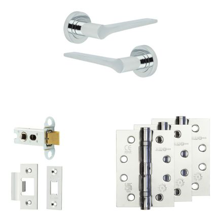 Complete Gio Door Handle Pack - Heavy Duty Latch - Polished Chrome - 64mm / 4-inch Hinges - JE-E20A-PC