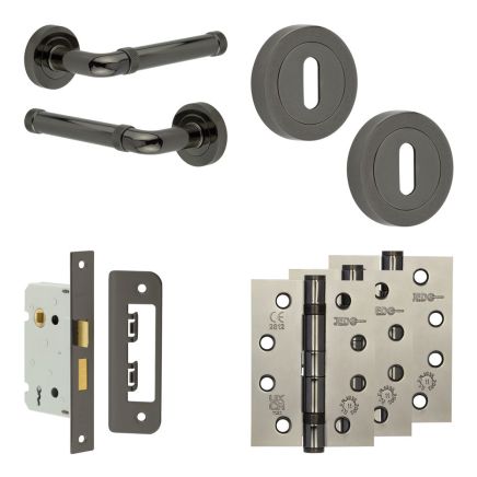 Complete Midtown Door Handle Pack - Sashlock - Black Nickel - 65mm / 4-inch Hinges - JE-G7A8-BN