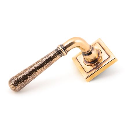 Polished Bronze Hammered Newbury Lever on Rose Set (Square) - Unsprung