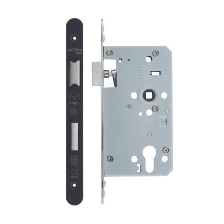 Zoo Hardware Din Euro Sashlock- Backset 60mm - 2 Pc Forend - Radius - PVDBLK - Single Throw - Black