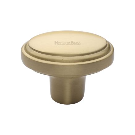 Heritage Brass Cabinet Knob Stepped Oval Design 41mm Satin Brass finish