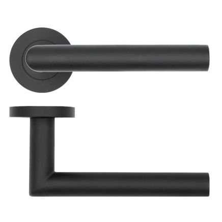 RT010PCB Lugano Lever On Round Rose - Powder Coated Black
