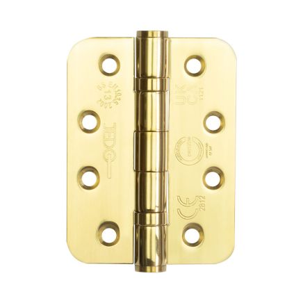 Jedo Stainless Steel Grade 13 Radiused Ball Bearing Hinges - 102x76x3mm - Electro Brassed - Pair - J9500REB