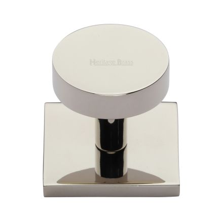 Heritage Brass Cabinet Knob Disc Design with Square Backplate 32mm Polished Nickel finish