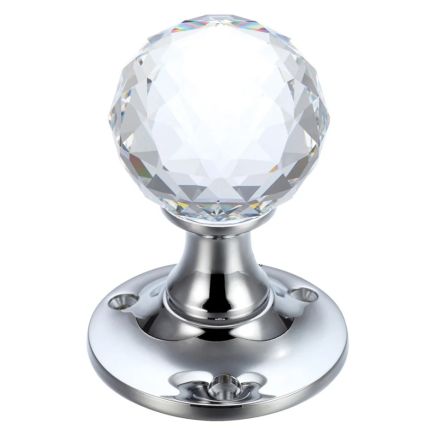 Zoo Hardware Glass Ball Mortice Knob - Facetted Clear - 50mm - Polished Chrome