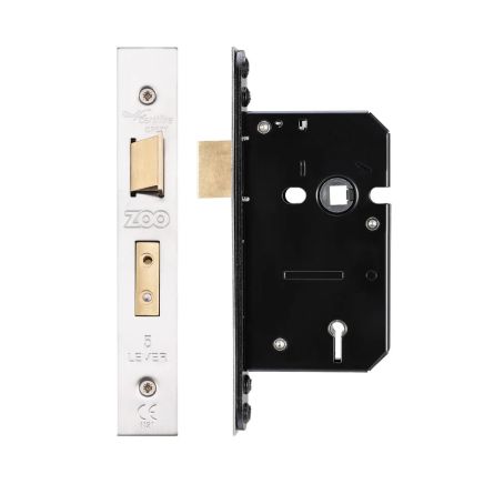 Zoo Hardware 5 Lever Sash Lock - 64mm C/W PVD Forend and Strike - Satin Stainless