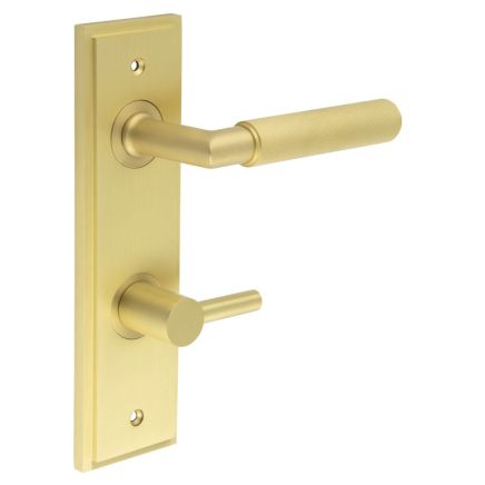 Piccadilly Door Handle Bathroom Din Backplate Satin Brass & Turn & Release - By Frelan Hardware - BUR-40SB-456SB-82SB