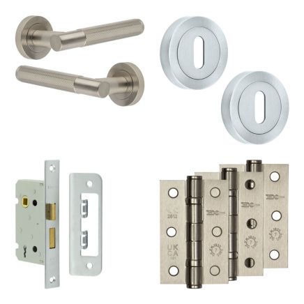 Complete Bari Door Handle Pack - Sashlock - Satin Nickel - 65mm / 3-inch Hinges - JE-D7B8-SN