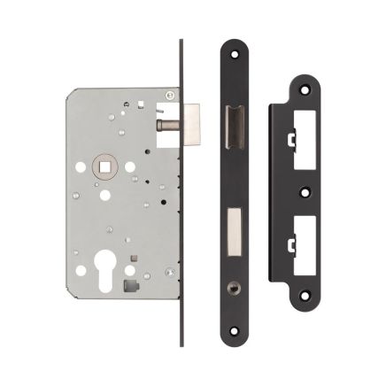 72mm Black Din Euro Escape lock Radiused 60mm Backset - By Frelan Hardware - JL-DE60RMB