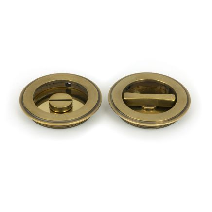 Aged Brass 75mm Art Deco Round Pull - Privacy Set