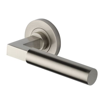 Heritage Brass Door Handle Lever on Rose Spectral Design Satin Nickel Finish