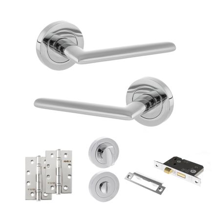 STATUS Alabama Door Handle Pack (Bathroom Set - 2.5" CE Bathroom Lock, 4" Slim Knuckle Hinges x2) - Polished Chrome