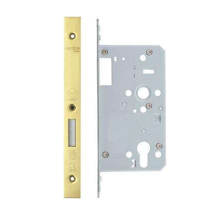 Zoo Hardware Din Euro Deadlock- Backset 60mm - 2 Pc Forend - Square - PVDG- Single Throw - Gold