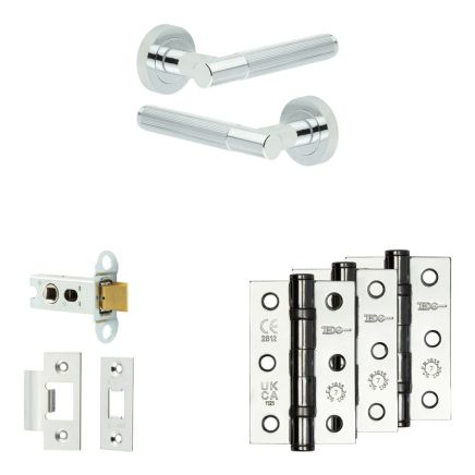 Complete Venice Door Handle Pack - Heavy Duty Latch - Polished Chrome - 64mm / 3-inch Hinges - JE-F20B-PC